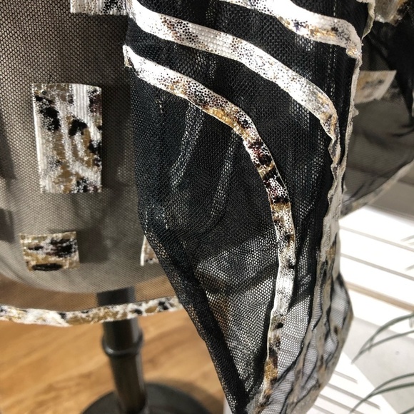 Berek Cocktail Blouse Zippered Sheer Mesh Black Gold Silver 3X - Picture 9 of 11